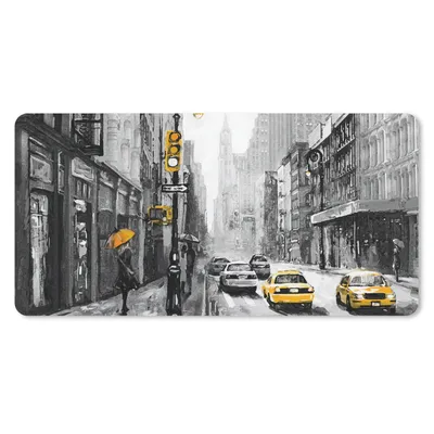 Produktbild von MuchoWow® Schreibtischunterlage Gemälde - Ölfarbe - Stadt - Auto 80x40 cm - XXL Mauspad - Gaming Mauspad