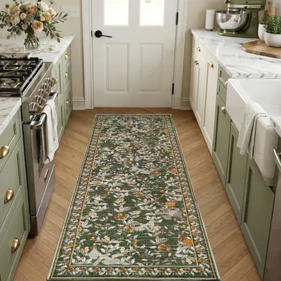 Vintage Läufer 60x180 cm, maschinenwaschbar, rutschfest, Blumen