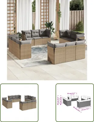 Produktbild von The Living Store 12-tlg. Garten-Sofagarnitur mit Kissen Beige Poly Rattan