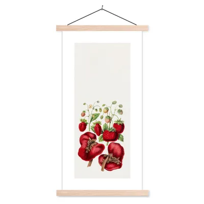 Produktbild von MuchoWow® Textilposter Erdbeeren - Lebensmittel - Obst 40x80 cm mit holzfarbenen Rahmen - Wohnzimmer