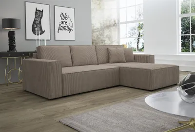 Produktbild von Ecksofa Schlafsofa Sofa CONOR Stoff Dunkelbeige Ottomane Rechts