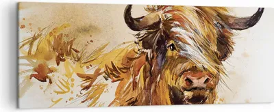Produktbild von Bild auf Leinwand - Leinwandbild - Einteilig - Stier Scotch Aquarell - 140x50cm - Wand Bild - Wanddeko - Wandbilder - Leinwanddruck - Bilder - Wanddekoration - Leinwand bilder - AB140x50-4708