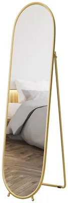 Obrázok produktu pre HOMCOM Celotelové zrkadlo 160 x 40 cm Nástenné zrkadlo so stojanom, kovový rám, zlatá farba