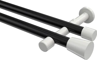 Produktbild von Interdeco Gardinenstange / Vorhangstange Schwarz / Weiß, Typ Prestige Sitra (Konus) ohne Ringe, 20 mm Ø 2-läufig, 200 cm