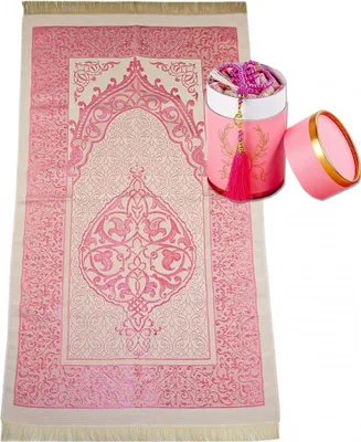 Image de Tapis de prière en taffetas rose avec boîte cadeau et chaîne de prière 99 - ensemble classique 65 x 110 cm Taille - 65 x 110 cm