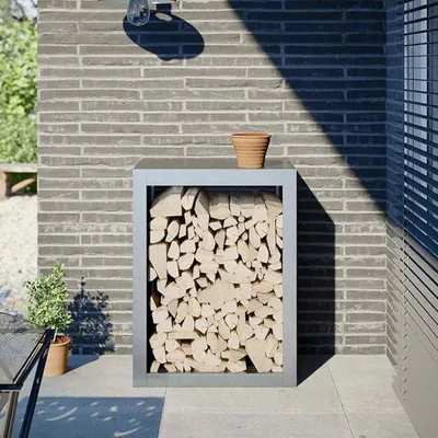 Productafbeelding van Houtopslagrek van verzinkt staal, 60 x 40 x 80 cm. Geschikt voor het opslaan van hout voor de open haard, kachel, terras en tuin. Ideaal voor binnen- en buitengebruik