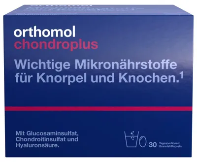 Obrázek produktu pro Orthomol chondroplus - živiny pro chrupavky a kosti - s glukosaminem, chondroitin sulfátem a kyselinou hyaluronovou - granule/kapsle, 30 denních dávek