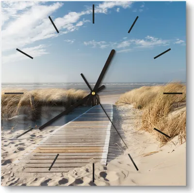 Produktbild von DEQORI Glasuhr 30x30 cm Modern 'Strandaufgang am Meer' Wanduhr Glas Uhr Design leise