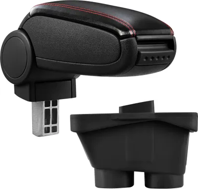 Produktbild von [pro.tec] Mittelarmlehne Passgenau für Peugeot 208 in den Baujahren ab 2012 (3- und 5- Türer) - Armauflage mit Staufach - gepolstert - schwarz Kunst-Leder mit roten Nähten