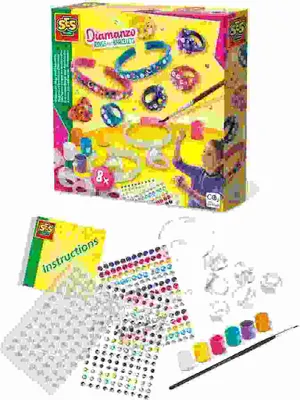 Produktbild von SES Creative 14706 Diamanzo Ringe und Armbänder Glitzer-Schmuck-Bastelset für Kinder, Schmuck-Bastelset für Kinder, 6 Jahr(e), Karton, Mehrfarbig