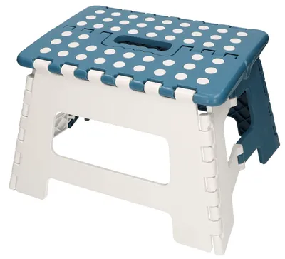 Faltbarer Tritthocker 30 cm, einstufig, rutschfest, Kunststoff, blau-weiß