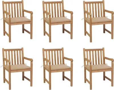 Produktbild von Gartenstühle 6 Stk. mit Beigen Kissen Massivholz Teak