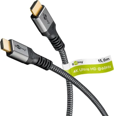 Image de 5x Goobay 64998 Plus Series Câble HDMI™ High-Speed avec Ethernet, 15 m, noir-argent - 4K/60Hz