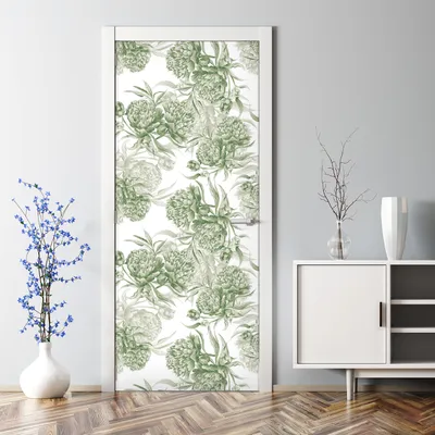 Produktbild von Dekorative Türposter Klebefolie selbstklebend Wandaufkleber  Grüne Pfingstrosen 77 x 200 cm