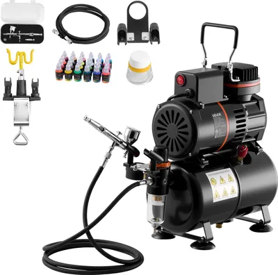 Obrázok produktu pre VEVOR airbrush set 1/6 hp so vzduchovým kompresorom a nádržou, 1 dvojčinný airbrush s 1 tryskou (0,3 mm) a hadicou a akrylovou farbou )(24) a 2 ventilátory, na zdobenie tort, modelovanie, maľovanie nechtov