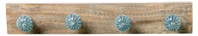 Immagine prodotto di Appendiabiti da parete in legno con 4 ganci in Vetroceramica, nei colori naturale e blu, dimensioni 7,5 x 45 x 7,5