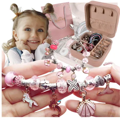 Produktbild von DYMEXSHOP | Bastelset für Armbänder und Halsketten - 60 Teile - Kreatives Spielzeug für Mädchen - Kreativspielzeuge