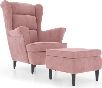 Image de vidaXL Fauteuil à oreilles avec pouf rose velours
