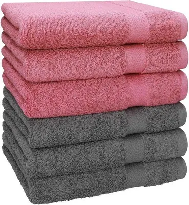 Zdjęcie produktu dla Zestaw 6 ręczników Unyqoos® – 50x100 cm, 100% bawełna, najwyższa jakość, kolor: pudrowy róż i antracyt