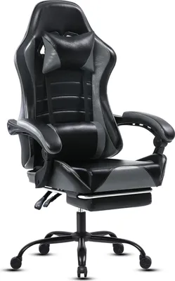 Image de AIORBER Chaise de jeu, cuir PU, avec repose-pieds,réglable, avec roulettes, ergonomique,chaise de bureau,pivotant à 360°, pour chambre,bureau, 65x65x123 cm, Gris
