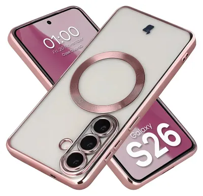 Produktbild von Handyhülle mit Kameraschutz und Magnetring für Galaxy S26, Bizon Case GuardO, Transparent-Rosa
