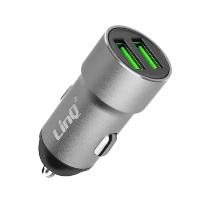 Immagine prodotto di LinQ, caricatore per accendisigari con doppia uscita USB 12W, argento