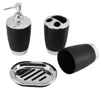 Produktbild von 4-teiliges Badezimmer-Zubehör-Set Schwarz Seifenspender Zahnbürstenhalter Becher Seifenschale