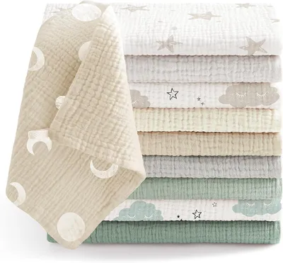 Productafbeelding van 10 stuks babymousseline washandjes - Moltondoekjes - 100% katoen - Zachte spuugdoekjes voor baby's - Ademend en extreem absorberend