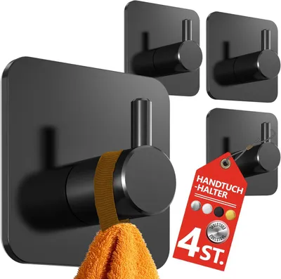 Imagen del producto de Ganchos adhesivos para toallas, 4 unidades, acero inoxidable, color , para baño