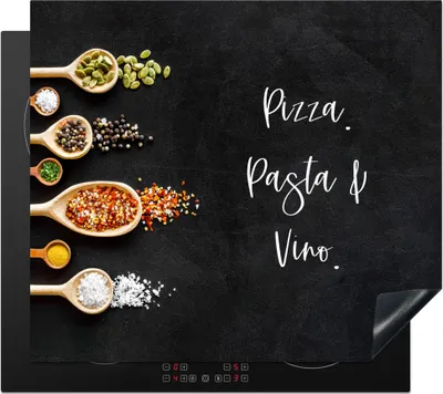 Produktbild von KitchenYeah© Herdabdeckplatte Pizza. Pasta und Wein. - Zitate - Lebensmittel - Gewürze - Sprichwörter , 57x51cm, Küche Deko, Glaskeramikkochfeld Herdabdeckung, Abdeckplatte fùr Kochfeld