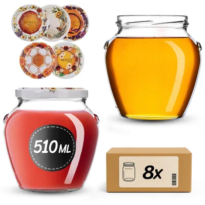 Produktbild von KADAX Einmachgläser 510 ml mit Schraubdeckel fi82mm, Schraubgläser mit Deckel, Honiggläser, Sturzgläser zum Einkochen (Beerenfrüchte, 8 Stück)