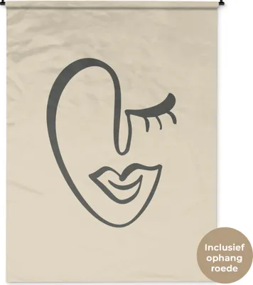 Produktbild von MuchoWow® Wandteppich Wandbehang Gesicht - Abstrakt - Minimalismus 150x200 cm Tapisserie Dekoration Wandtuch - Wandaufhängung - Moderner