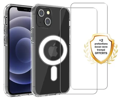 Produktbild von Stoßfeste Schutzhülle für iPhone 13 Mini, kompatibel mit MagSafe, transparent + 2 Displayschutzfolien - EVETANE