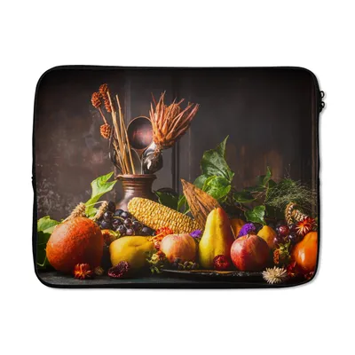 Produktbild von MuchoWow® Laptop Hülle 15 Zoll Gemüse - Obst - Rustikal - Tisch Laptoptasche - Laptoptasche - Sleeve - Rundum-Schutz
