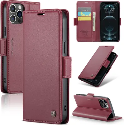 Produktbild von iPhone 12 Pro Max Hülle, Leder Brieftasche Kartenfach Schutzhülle mit Standfunktion für iPhone 12 Pro Max Rot