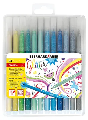 Produktbild von Eberhard Faber Fasermaler Glitter, 24 Farben, Schwarz, Blau, Braun, Cyan, Gold, Grün, Helle Cyan, Hellgrün, Hellrosa, Lila, Orange, Pink,..., 3 mm, Mehrfarbig, Erwachsene & Kinder, 24 Stück(e)