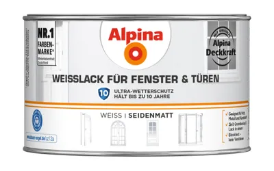 Produktbild von Alpina Weißlack Fenster & Türen seidenmatt weiß 300 ml