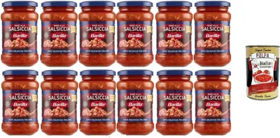 Produktbild von Barilla Ragù alla Salsiccia, Italienische Wurstsoße, 12 x 300g Gläser, + Italian Gourmet polpa 400g