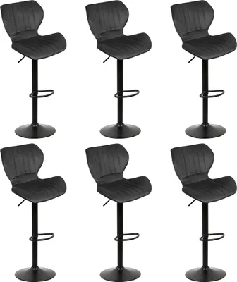 Produktbild von 6er Set Barhocker Samt Barstuhl Tresenhocker Küchenstühle Hocker Schwarz