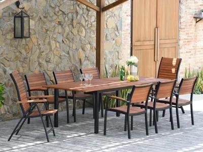 Produktbild von FLAMINGO Gartentisch rechteckig für 6-8 Personen, klappbare Platte mit Butterfly-System, Schirmloch