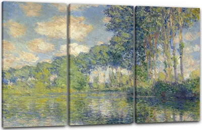 Produktbild von Leinwandbild 3-teilig (120x80cm): Claude Monet - Pappeln an der Epte I, echter Holz-Keilrahmen inkl. Aufhänger, handgefertigt in Deutschland