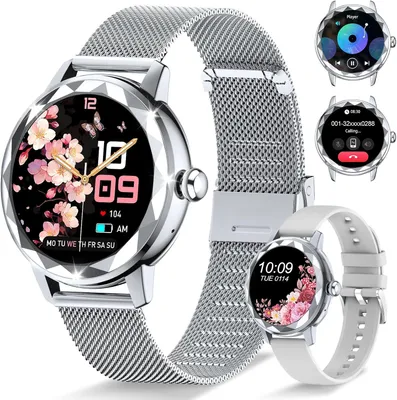 Produktbild von Smartwatch mit Telefonfunktion, 123 Sportmodi, IP67 wasserdicht, Fitnessuhr, Schlafanalyse, Menstruationszyklus, Deutsch unterstützend, Silber