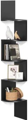 Image de Étagère d'angle - Étagère murale - 5 niveaux - Bois - Style moderne - Pour les plantes et le rangement - Noir