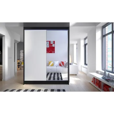 Obrázek produktu pro Šatní skříň 150 cm se zrcadlem a LED osvětlením PIRITU 1 - černá / bílá