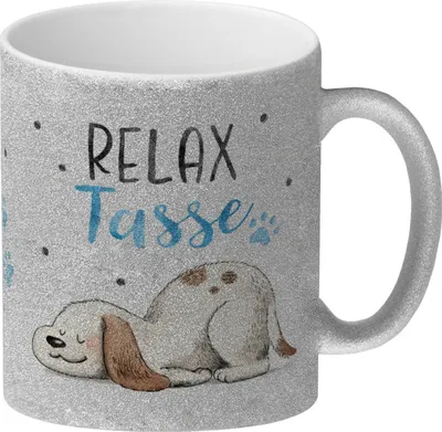 Produktbild von Relaxter Hund Glitzer-Kaffeebecher mit Spruch Relax Tasse