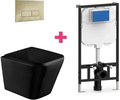 Produktbild von Wand-WC PISA Komplett-Set schwarz mit Vorwandelement und Betätigungsplatte