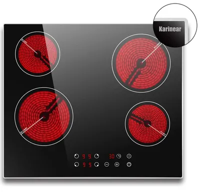 Immagine prodotto di Piano cottura in vetroVetroceramica - Piano cottura da incasso - 4 zone di cottura - 6000 W - Comandi a pulsanti - Timer - Bordi lisci
