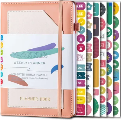 Produktbild von A5 Schüler Notizbuch, Leder Tagebuch, Schulplaner, Schülerkalender, 6 Farben, Lernheft, Studiennotizbuch, Schülerschrein