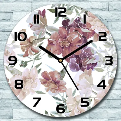 Produktbild von Wanduhr aus Glas Rund fi 30 Blumenkompositionen Quarz Deko Wohnzimmer Büro
