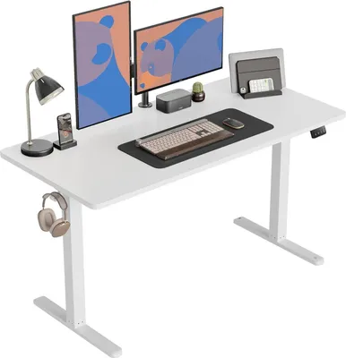 Zdjęcie produktu dla Biurko z elektryczną regulacją wysokości 152x60cm białe/stalowe nogi w kształcie litery T